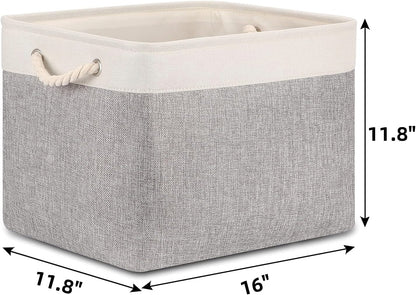 Bidtakay Storage Baskets for Organizing Large Storage Bins for Shelves 2 Pack 16x12 in Fabric Baskets for Blanket Nursery Toy Storage Collapsible Organizer Bins Closet Organizers Storage-Grey&White