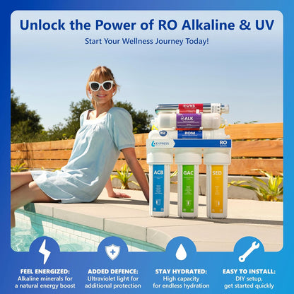 Express Water Reverse Osmosis Alkaline Ultraviolet Water Filtration System – 100 GPD (Deluxe Chrome Faucet)