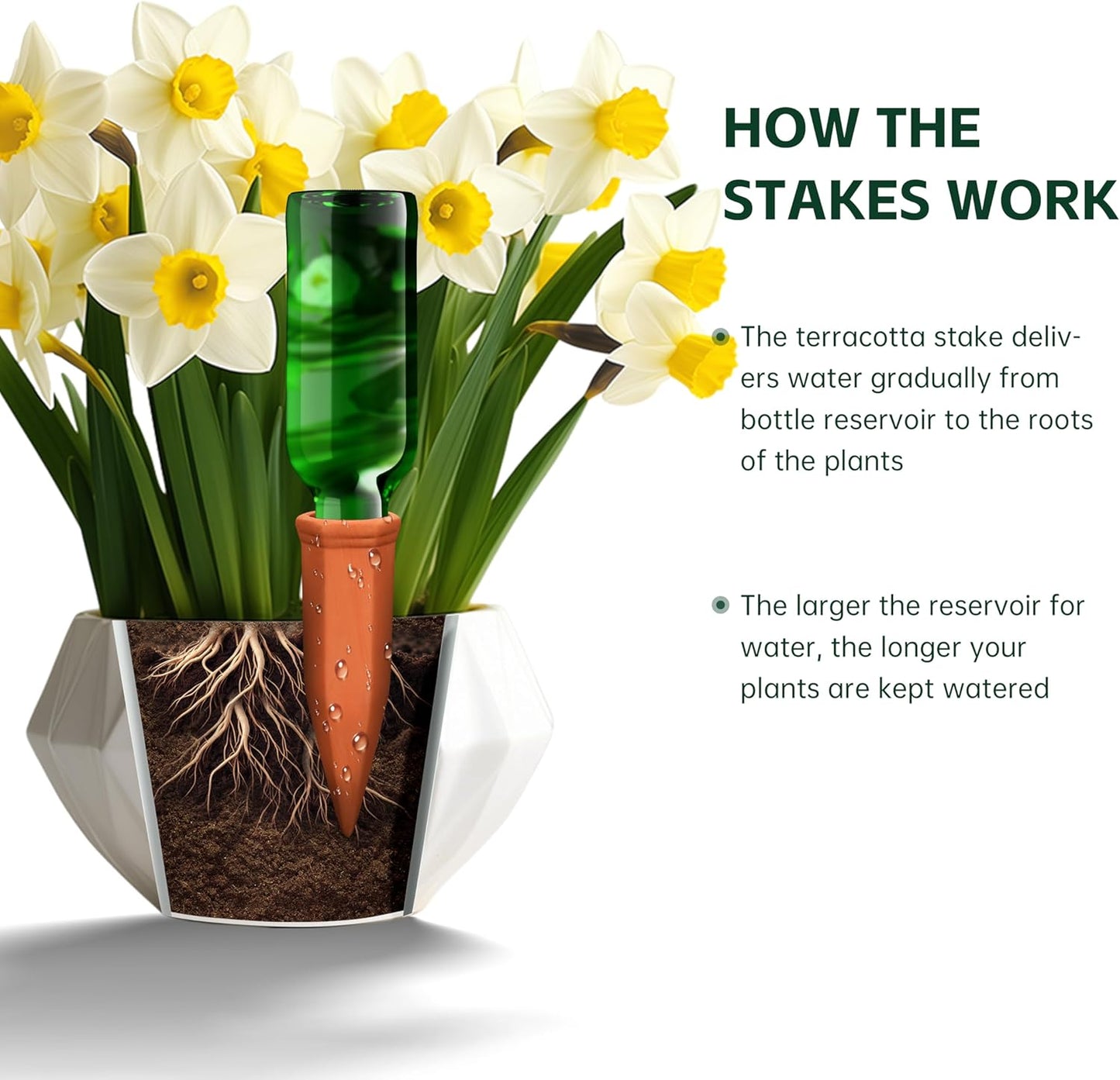 Terracotta Watering Spikes, Wine Bottle Watering Stakes, Slow Release Self Watering Planter Insert for Out | Indoor Plants, Vacation Plant Watering Devices, Automatic Plant Waterer, 4-Pack