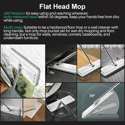 JOYMOOP Mop and Bucket with Wringer Set for Home, Flat Mop and Bucket System, Mops for Floor Cleaning and Wall Cleaner, with 3 Reusable Microfiber Mop Pads