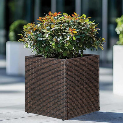 SUNNYPARK Set of 2 Large Square Planter with Removable Liner, All-Weather PE Rattan Modern Planters Indoor Outdoor Flower Plant Pots Garden Box Patio Yard Front Porch Deck