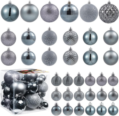 LANGXUN 36pcs Gery Christmas Tree Decorations Balls, Bolas De Navidad, 2025 Christmas Decor, Indoor Outdoor Shatterproof Christmas Ornaments, Xmars Party Wedding Suppiles