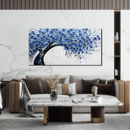 Large Wall Art for Living Room Bedroom Home Office Blue Tree of Life Wall Art Floral Picture Framed Wall Decor Modern Canvas Prints 24x48 In