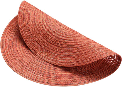AHHFSMEI Round Braided Placemats Set of 6 Round Table Mats for Dining Tables Natural Woven Heat Resistant Place mats 15 Inch (Dark Orange)