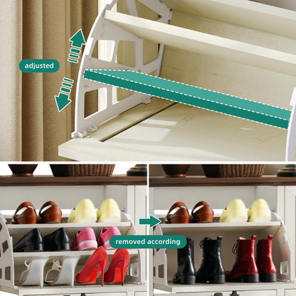 YITAHOME Farmhouse Shoe Cabinet with 2 Flip Drawers, Wood Shoe Rack w/Adjustable Shelves and Open