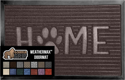 GORILLA GRIP 100% Waterproof All-Season WeatherMax Doormat US Designed Natural Rubber, Stain and Fade Resistant, Low Profile Indoor Outdoor Door Mats, Easy Clean Patio Mat, Espresso Home Paw