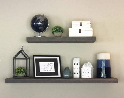 joelsantiques 42 Inch Wooden Floating Shelves for Wall - 42x6x2 in - Made of Natural Wood - Long Heavy Duty Rustic Wall Shelves for Bedroom - Perfect for Living Room, Kitchen - Gray - Grey