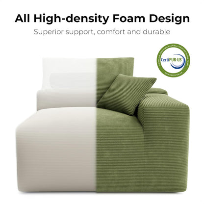 LIKIMIO 120" Modern L-Shaped Modular Sectional Sofa for Living Room, Corduroy Upholstery Green, Oversized 3-Seater Couch with Deep Seat and Movable Ottoman – No Assembly
