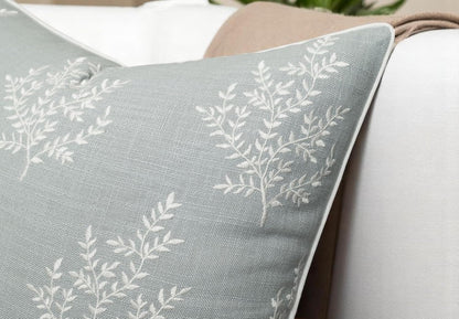 VAGMINE Embroidered Leaves Throw Pillow Cover - 18x18 Inches Square - 100% Cotton Robins Egg Decorative Cushion Cover - Coastal Inspired Leaf Stitch - Stylish Home Accent for Sofa, Couch, Bedroom