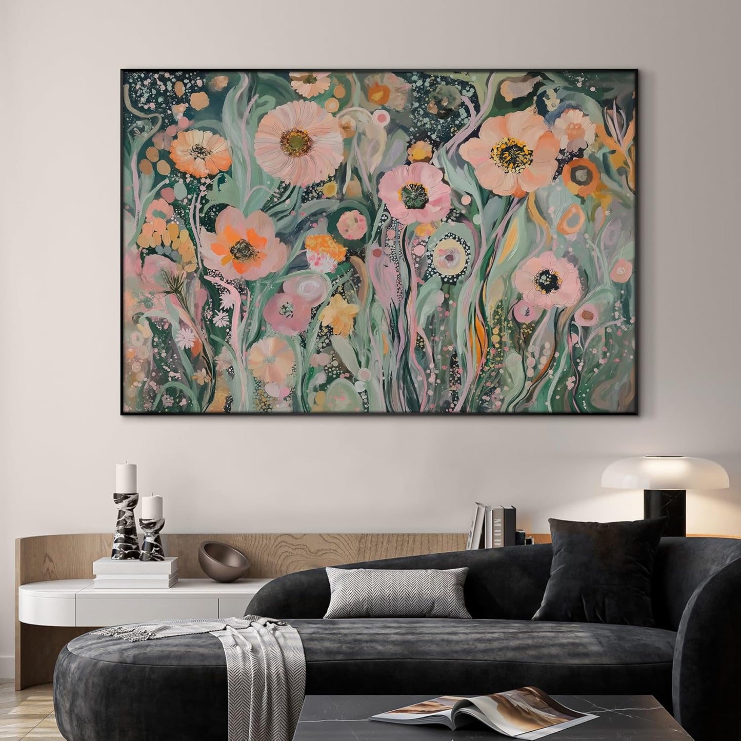 SIGNWIN 46"x72" Extra Large Framed Wall Art Whimsical Garden Bloom, Colorful Abstract Floral for Home Living Room Bedroom Decor (Frame Assembly Required)