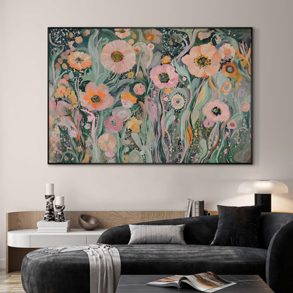 SIGNWIN 46"x72" Extra Large Framed Wall Art Whimsical Garden Bloom, Colorful Abstract Floral for Home Living Room Bedroom Decor (Frame Assembly Required)