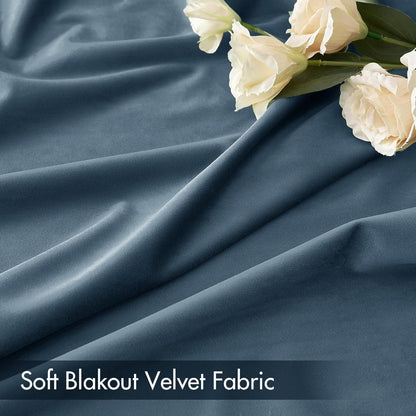 MIULEE Dark Slate Velvet Curtains Thermal Insulated Blackout Curtain Drapes for Bedroom Living Room Darkening 96 Inches Long Curtains Panels Rod Pocket Set of 2