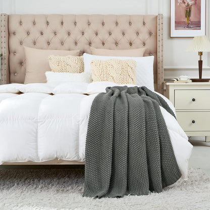 Longhui bedding Chunky Cable Knit Throw Blanket Lightweight Grey 100% Organic Cotton Blanket for Sofa Couch Bed Baby Nursery, Rustic Shabby Chic Modern Farmhouse, Gray 60” x 80” Give Laundering Bag