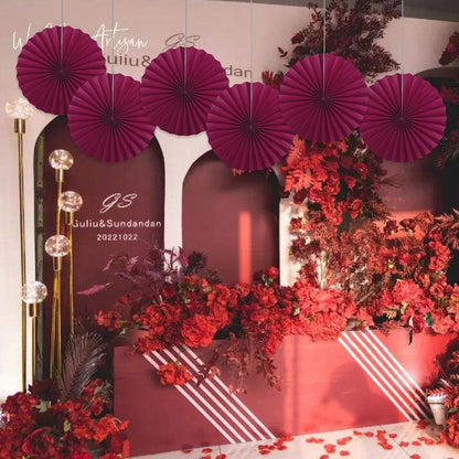 BARTHEW Red Party Decorations,Paper Decorations for Party,Girls Party Decorations Party Paper Fans Bulk 16in,Anniversary Decorations for Party 30 Color DIY Set （Wine Red）