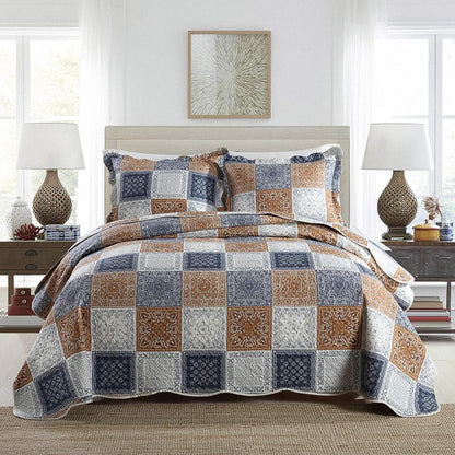 NEWLAKE Quilt Bedspread Sets-Color Block Pattern Reversible Coverlet Set,King Size