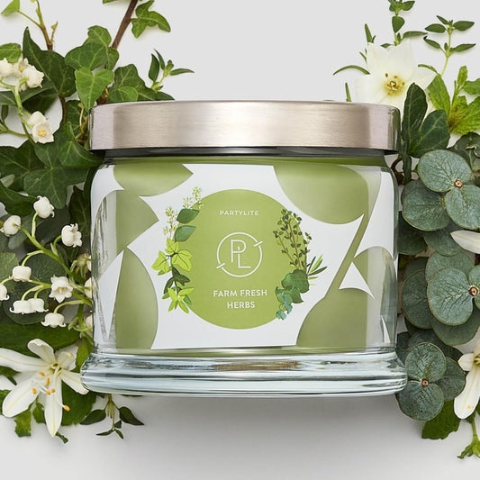 PartyLite Farm Fresh Herbs Scented, Notes of Eucalyptus, Thyme, Garden Mint, Cedarwood & Patchouli