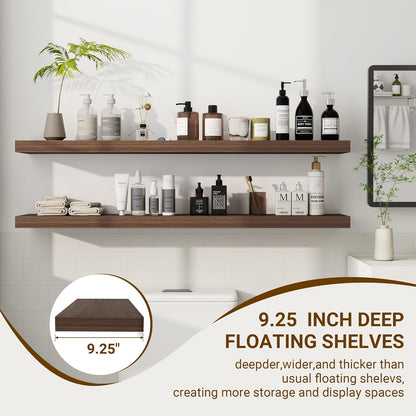 48 Inch Floating Shelves, 48"x9.25"x1.5" Inch Deep Floating Shelves for Wall, Wooden Shelves for Bathroom, Bedroom, Living Room, Walnut