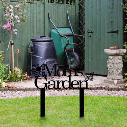 Custom Patio Meta Sign with Stake, Bee and Butterfly Decoration, Farmhouse Yard Art - Personalized Gardener Name, Gift for Mom & Grandma