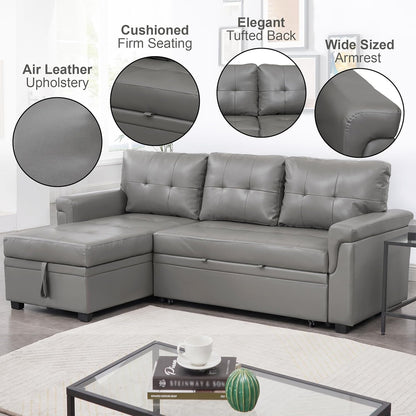 Naomi Home Modern Sectional Sofa with Storage Chaise Gray/Air Leather
