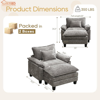 URRED Modular Sectional Sofa Comfy Cloud Couch, Modern Chenille Sofa Sleeper Deep Seat Couches with Ottoman/Pillows for Living Room (Gray, 53''- Ottoman)