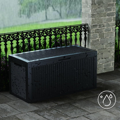 100 Gallon Double-Wall Resin Deck Box - Lockable Waterproof Outdoor Storage Box, 1000lbs Capacity & Doubles as Seating for Patio Furniture - Garden Tools, Pool Accessories (Black)