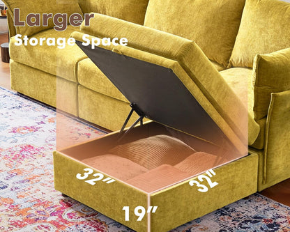 134.6" Oversized Modular Sectional Sofa, 6 Seater U Shaped Couch with Storage Ottoman with Reversible Chaise Deep Seat for Living Room, Apartment - Chenille Yellow