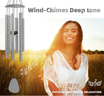 Wind-Chimes-Outdoor-Deep-Tone, Large Soothing Melodic Tones Windchimes, Wind Chimes for Outside, Memorial Wind Chimes Best Gift for Mom Women Grandma Neighbors(32" Silver Coated Aluminum)