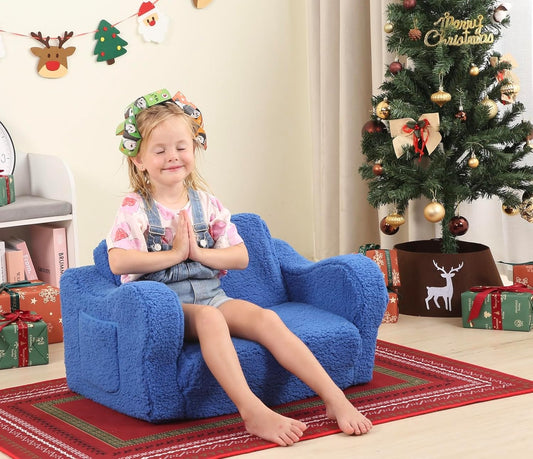 Kids Chairs for Toddler, 2-in-1 Toddler Soft Sherpa Couch Fold Out, Convertible Sofa to Lounger for