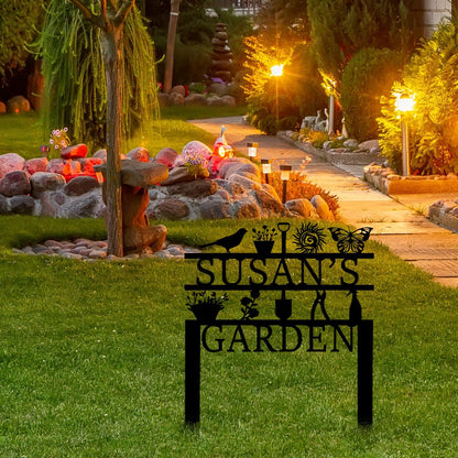 Personalized Garden Sign, Custom Garden Tools Sign with Stakes, Garden Sign with Last Name, Personalized Flower Garden Name Sign, Yard Sign, Lawn Sign, Custom Family Name Garden Sign, Farmhouse Decor