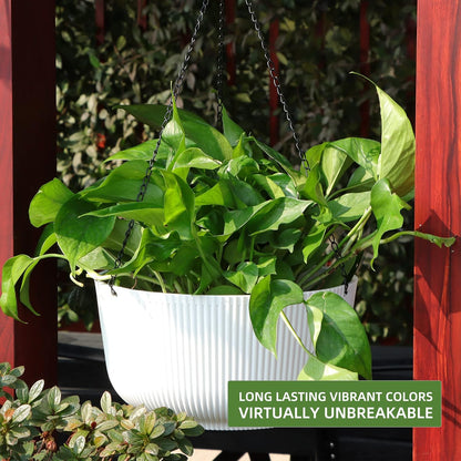 Dexceder 11.2 Inch Self Watering Hanging Planters Indoor Outdoor, Thickened Hanging Basket Flower Plant Pot (2 Pack, White)