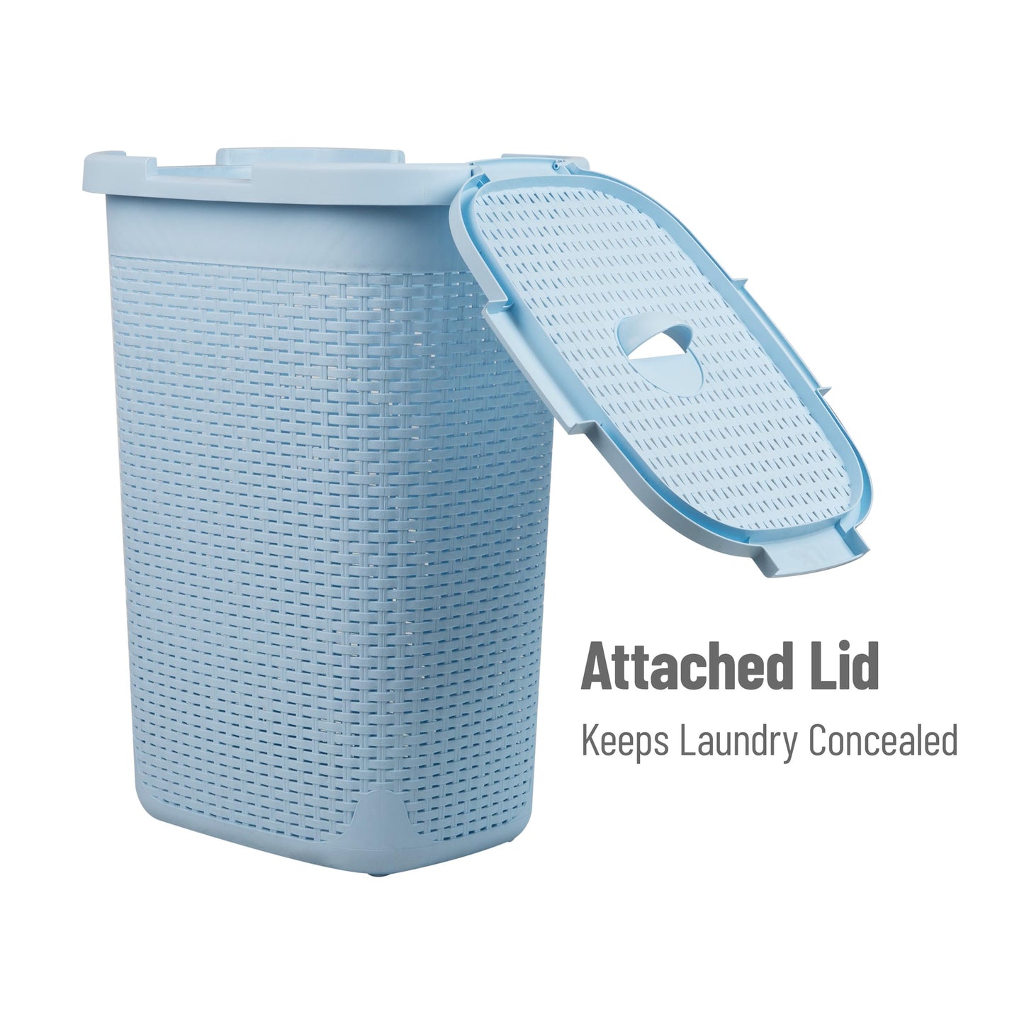 Mind Reader Slim Laundry Hamper with Lid, 60L Tall Clothes Basket, Narrow Tapered Design for