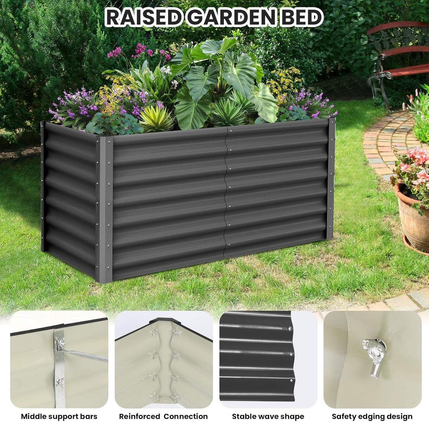 Large Outdoor Planter Boxes Kit Set of 2,6x3x2ft Galvanized Raised Bed Planter with Open-Ended Base Design, Elevated for Outdoor Plants, Durable Raised Bed for Gardening,Green