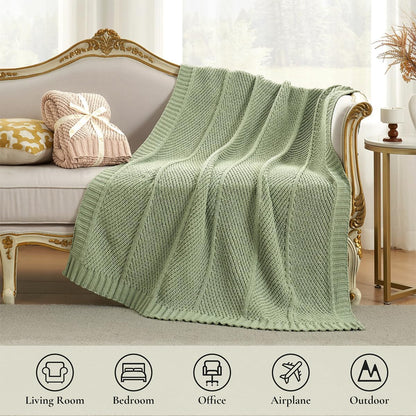Amélie Home Chenille Knit Throw Blanket for Couch, Chevron Texture Decorative Soft Blanket for Sofa, Bed & Chair, 60"x80", Sage Green