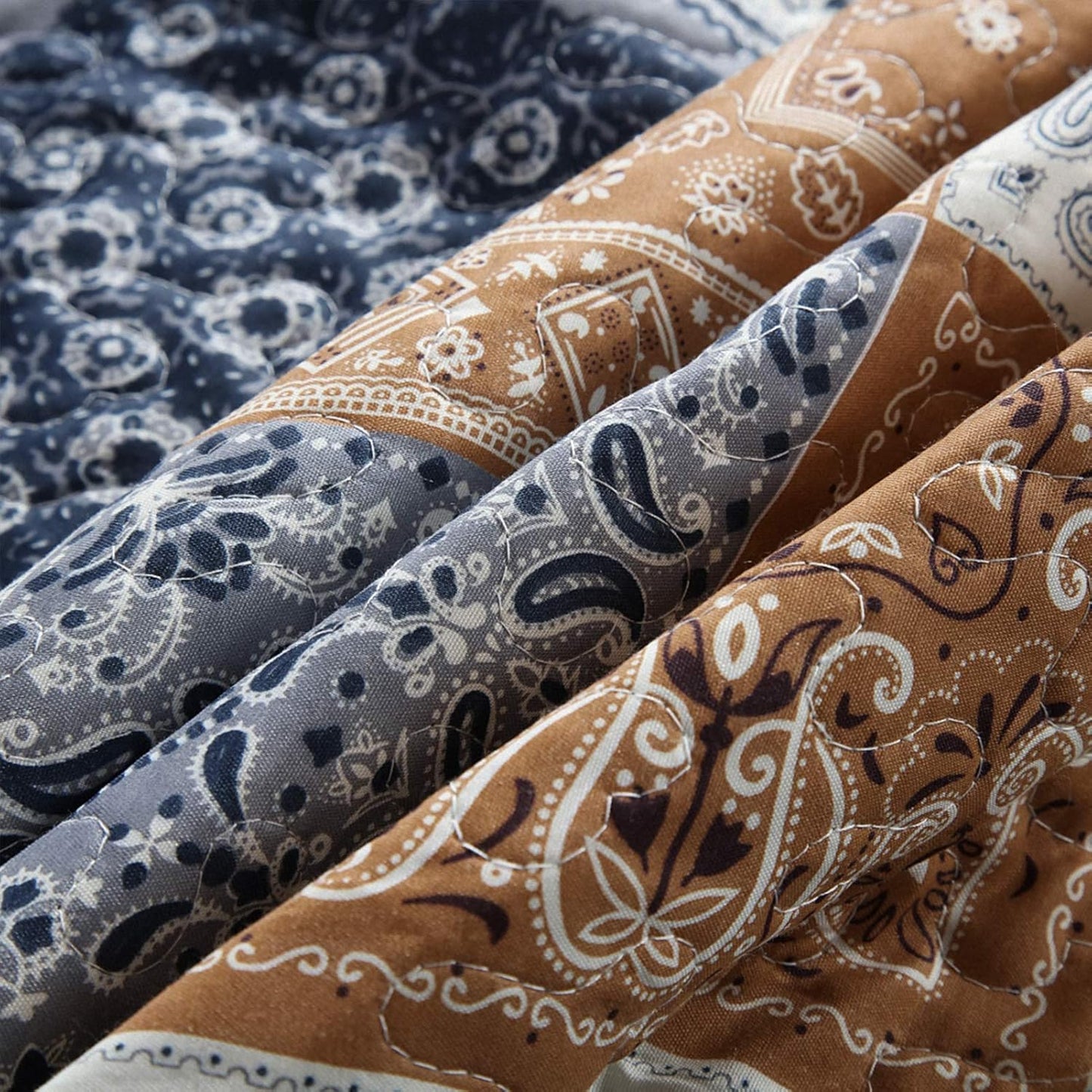 NEWLAKE Quilt Bedspread Sets-Color Block Pattern Reversible Coverlet Set,King Size