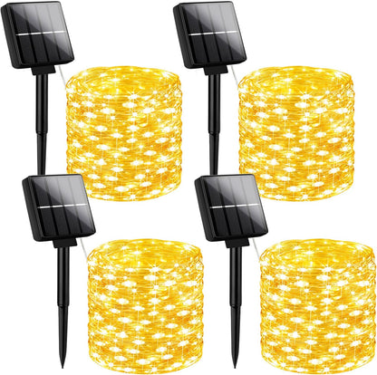 Brightever Solar Fairy Lights for Outside Waterproof, 4-Pack Total 160FT 400 LED Solar Powered Outdoor String Light with 8 Lighting Modes, Palm Tree Lights for DIY, Garden, Party (Warm White)