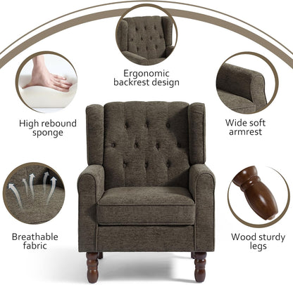 Lumibee High Back Accent Chair,Upholstered Wingback Armchair with Solid Wood Legs for Small Spaces,Comfy Single Sofa Chair for Living Room,Bedroom,Office-Taupe