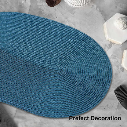 AHHFSMEI Placemats Set of 4 for Dining Table Washable Woven Vinyl Non-Slip 18x12 inches Placemat Heat-Resistant Durable Table Mats for Dining Table Easy to Clean (Oval Blue, 4)