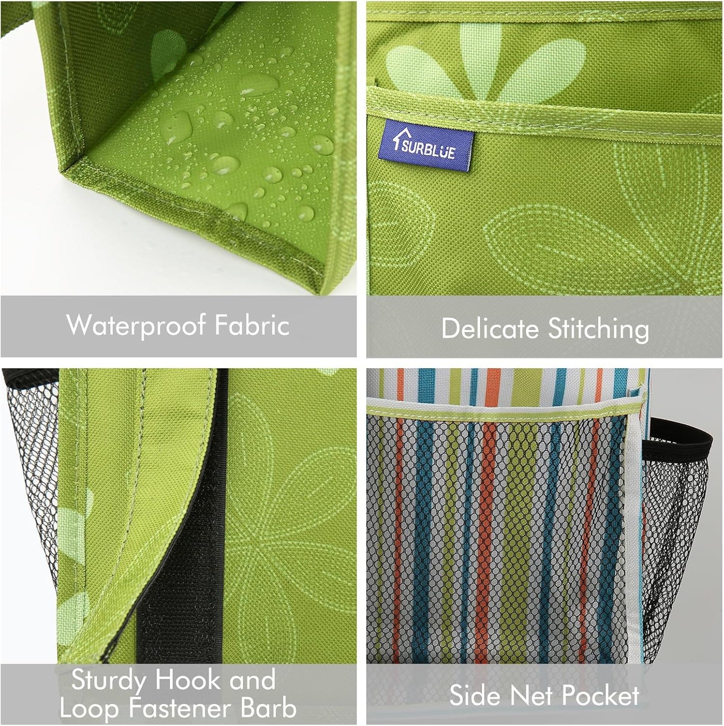 Surblue Caddy Hanging Organizer Bedside Storage Bag for Bunk and Hospital Beds, Flower, L