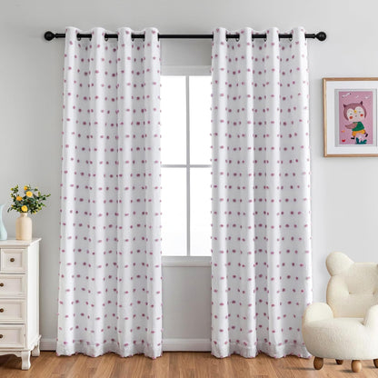 MYSKY HOME 100% Blackout Curtains for Nursery Thermal Insulated Purple Pom Pom Curtains 72 Inch Long for Girls Bedroom 2 Panels White Sheer Curtains for Kitchen Dining Room Door Grommet, 52 x 72 in
