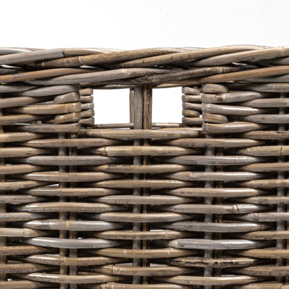 happimess Yael Coastal Hand-Woven Rattan Basket with Wheels, Kubu Gray