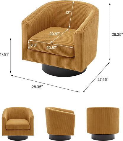Swivel Barrel Accent Chair, Modern Round Corduroy Fabric Arm Chair for Living Room, Bedroom, Comfy Club Reading Chairs for Adults (Corduroy Orange, Set of 4)