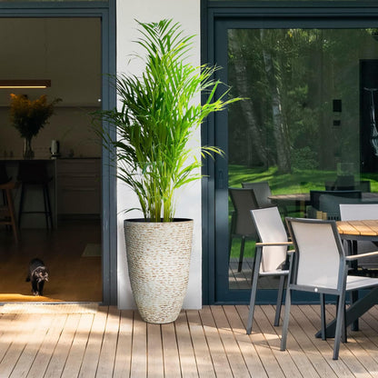 KOL 2-Pack 21in. Tall Plastic Planter - Large Round Tapered Plant Pots with Textured Finish - Beige Imitation Stone Looking Flower Pots for Indoor & Outdoor Plants - Lightweight and Durable