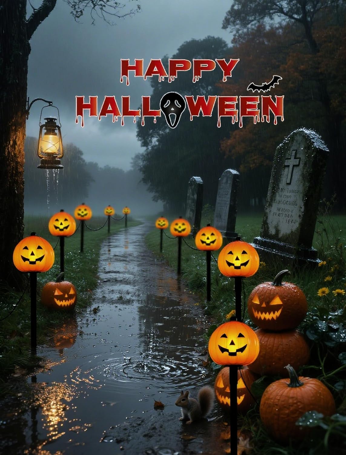 Classic Halloween Charm: 5 Pack Plug-in Pumpkin Pathway Lights Outdoor, Waterproof Jack o' Lantern Garden Stakes with Warm C7 Bulbs for Walkway & Yard Decor