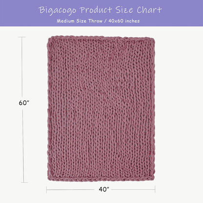 Bigacogo Chunky Knit Throw Blanket for Couch, 40x60 inches, 100% Hand Knitted with Thick Jumbo Chenille Yarn, Cozy Soft Large Rope Knot Cable Crochet Blankets for Sofa Bed Living Room, Burnt Rose