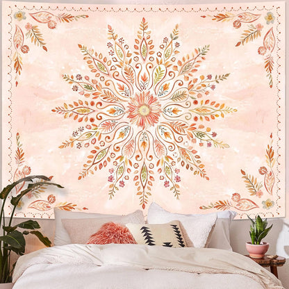Lunerfex Floral Mandala Tapestry Boho Tapestry for Bedroom Orange Tapestries Wall Hanging Living Room Wall Art and Home Decor 70x90