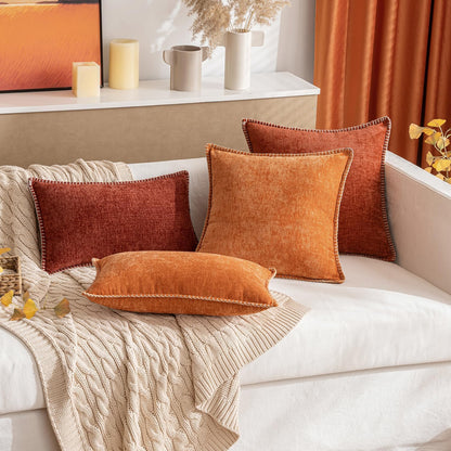 MIULEE Pack of 2 Fall Couch Throw Pillow Covers 16x16 Inch Burnt Orange Farmhouse Decorative Pillow Covers with Stitched Edge Soft Chenille Solid Dyed Pillow Covers for Sofa Bed Living Room