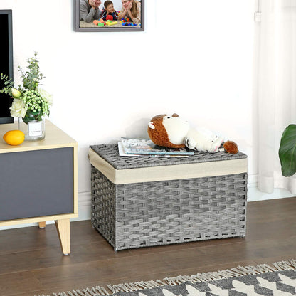 SONGMICS Storage Basket with Lid, Woven Blanket Storage Bin with Handles, Foldable, Removable