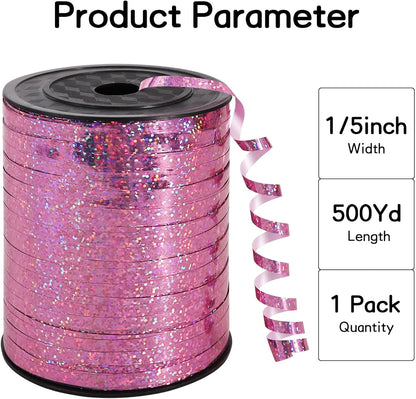 BEISHIDA 500 Yards Pink Ribbon Crimped Curling, Balloon String Shiny Metallic Roll for Gift Wrapping Ribbon Birthday Mother's Day Wedding Anniversary Party Decorations