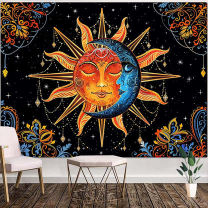 Lunerfex Sun and Moon Tapestry Mandala Wall Tapestry, Cute Tapestries for Bedroom Ceiling Tapestries Wall Hanging for Bedroom Living Room Decor Sun-1 60"x80"