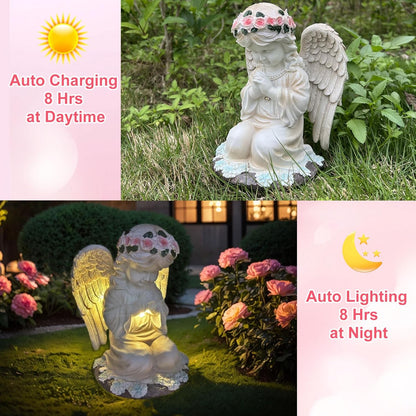 YODY Solar Garden Statues Outdoor Decor- Yard Decorations for Patio, Balcony, Backyard, Lawn Ornaments - Angel Figurines with LED Light- Unique Birthday House Warming Gifts for Women, Mom, Grandma